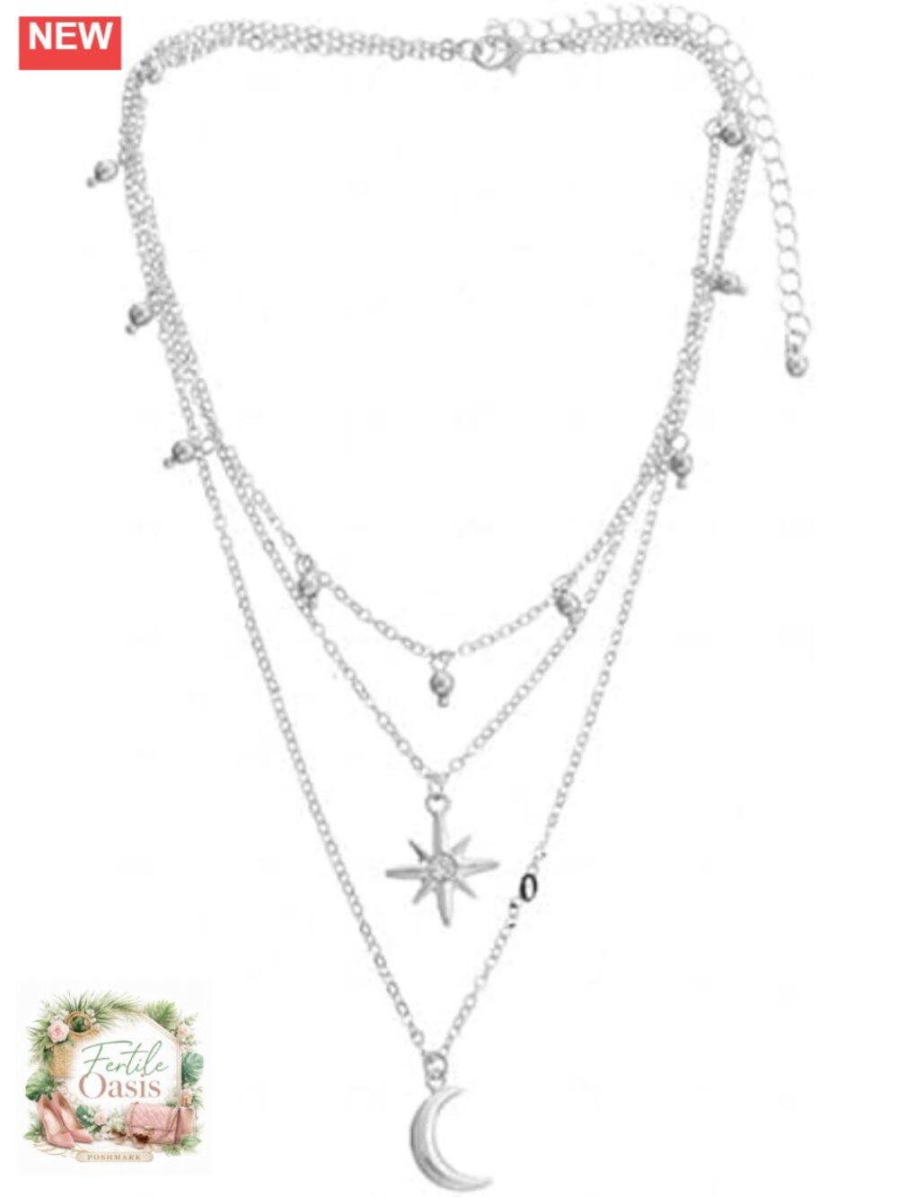 Celestial Layered Necklace for Women - 3 Tier Moon Star Pendant